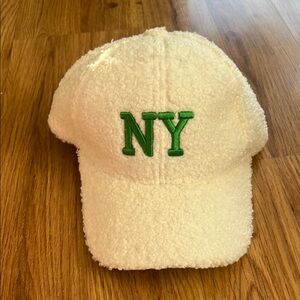 Cream and Green Cozy Baseball Hat with NY Embroidery